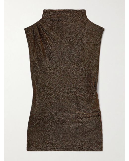 Veronica Beard Brown Mylie Oberteil Aus Metallic-Strick Mit Raffungen