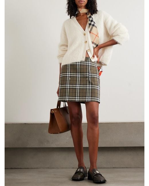 Burberry Green Minirock Aus Kariertem Woll-Twill Mit Zierknöpfen