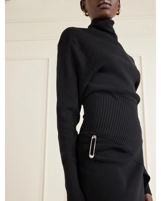 Lanvin Blue Embellished Wool And Cashmere-Blend Turtleneck Midi Dress