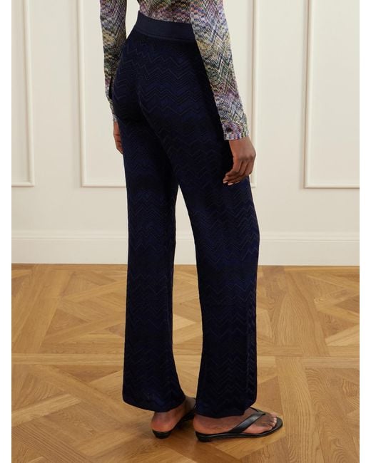 Missoni Blue Striped Crochet-Knit Straight-Leg Pants