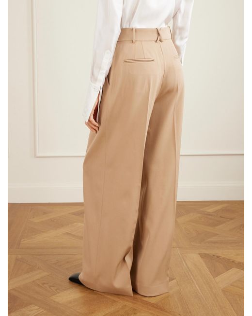 Another Tomorrow Natural Pleated Wool-Blend Wide-Leg Pants