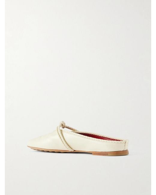 Bottega Veneta Natural Rosa Intrecciato-Trimmed Leather Mules