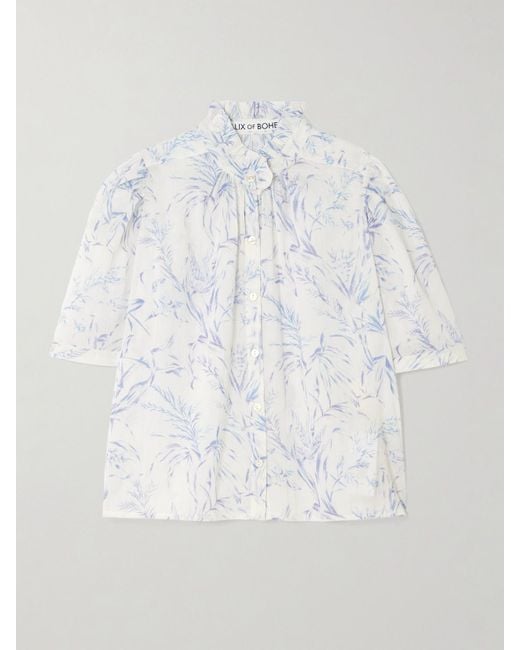 Alix Of Bohemia White Winn Ruffled Printed Cotton-Voile Shirt