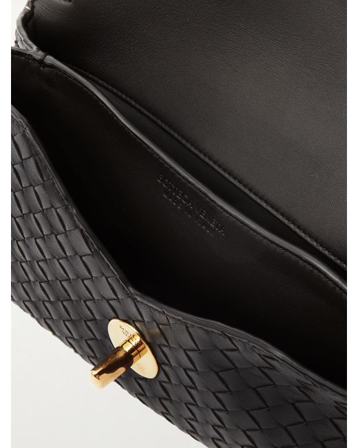Bottega Veneta Black Knot Lock Medium Intrecciato Leather Shoulder Bag