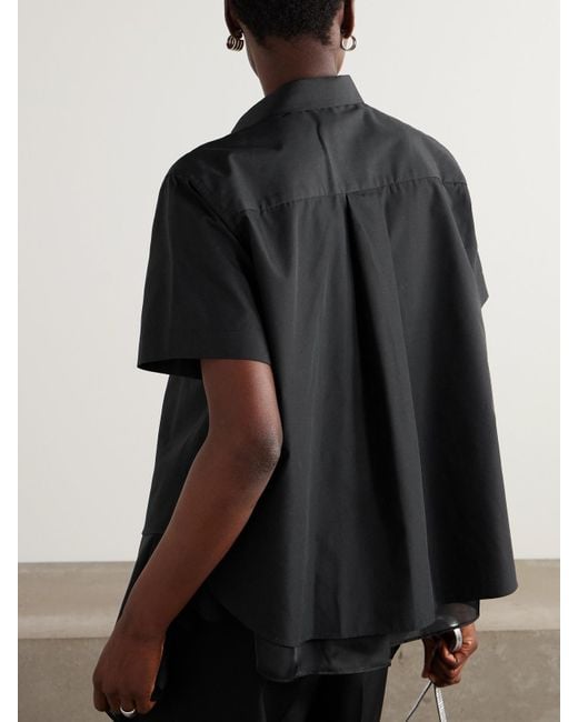 Sacai Black Hemd Aus Popeline Mit Chiffonbesatz