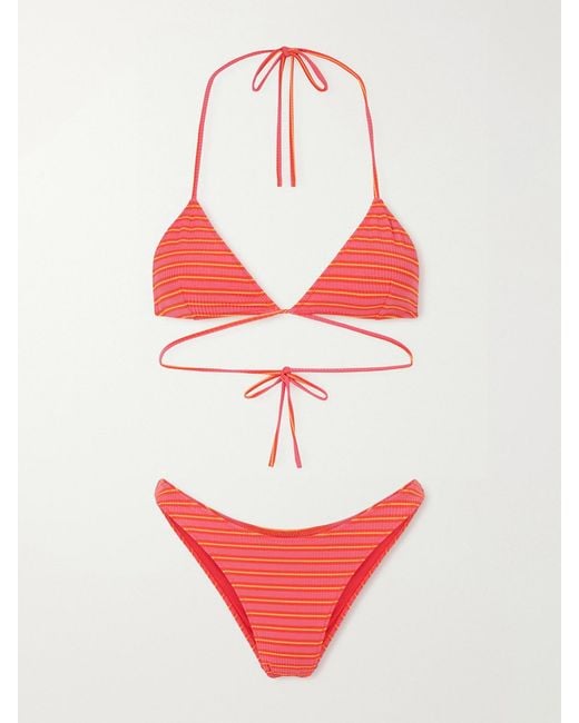 Lido Red Striped Triangle Bikini