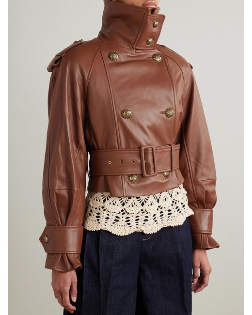 Zimmermann Brown Hypnotic Belted Cropped Leather Jacket