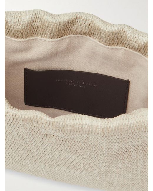 Brunello Cucinelli Natural Embellished Leather-Trimmed Raffia Shoulder Bag