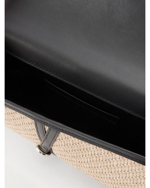 Liffner Natural Leather-Trimmed Raffia Clutch