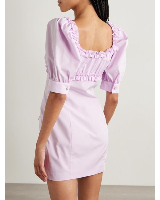 Alessandra Rich Pink Velvet-Trimmed Ruffled Cotton-Poplin Mini Dress