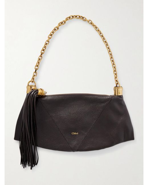 Chloé Black Foulard Schultertasche Aus Strukturiertem Leder Mit Troddel