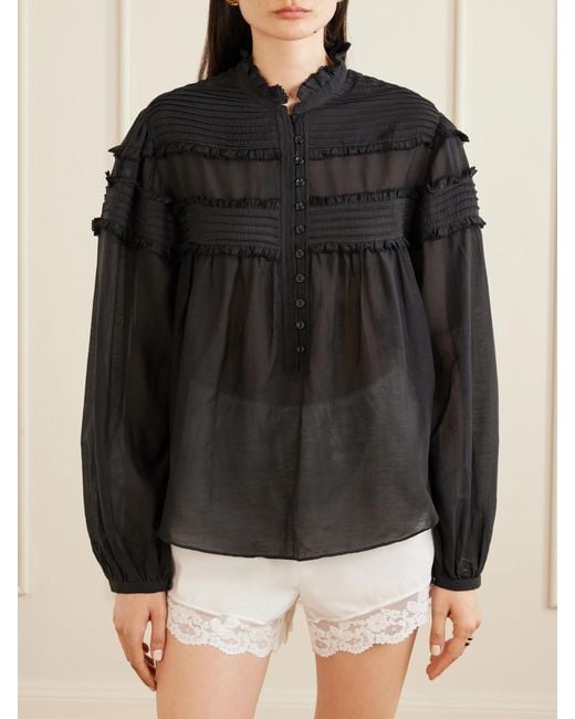 Isabel Marant Black Doane Ruffled Cotton-Blend Voile Blouse