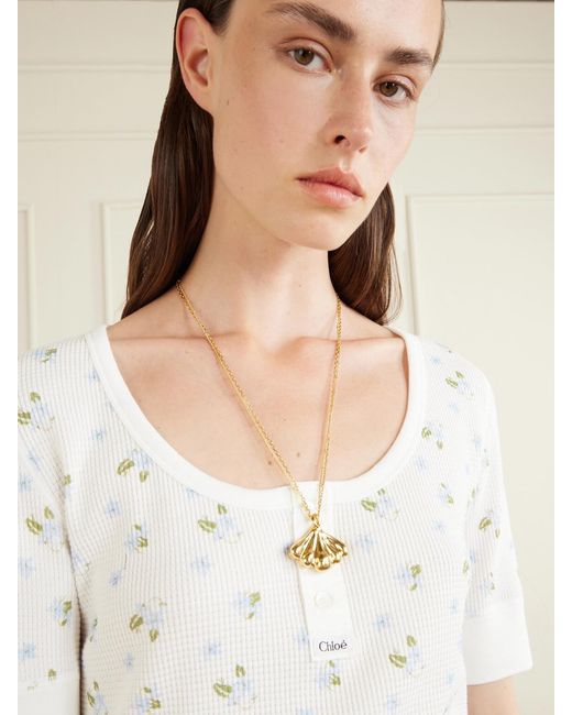 Chloé White Floral-Print Waffle-Knit Cotton-Jersey T-Shirt
