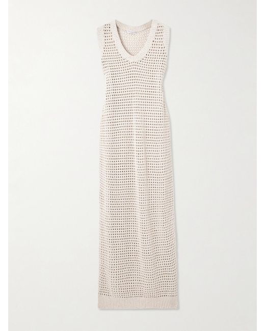 Brunello Cucinelli White Sequin-embellished Open-knit Cotton-blend Midi Dress
