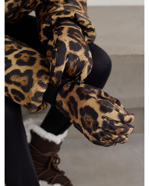 Goldbergh Black Softy Padded Jaguar-Print Ski Gloves