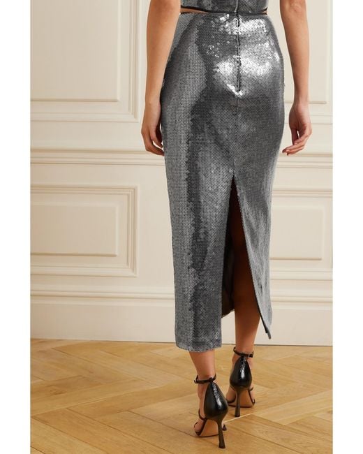David Koma Gray Sequined Tulle Midi Skirt