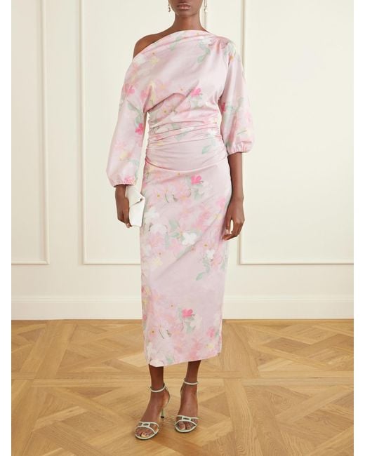 BERNADETTE Pink Ezra Floral-Print Cotton-Blend Midi Dress