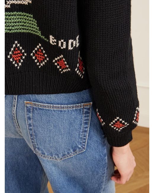 Bode Black Bunny Jacquard-Knit Wool Cardigan