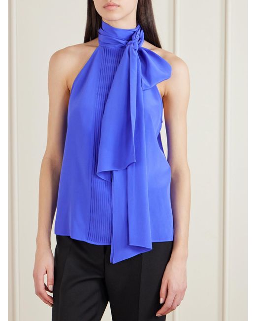 Tom Ford Blue Pleated Silk-Crepe De Chine Blouse