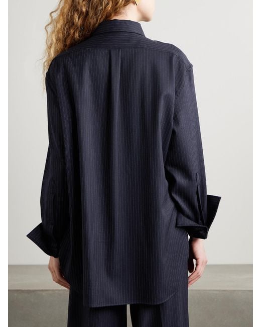 Another Tomorrow Blue Pinstriped Wool-Blend Shirt