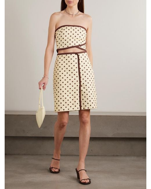 Posse Natural Bowie Wrap-Effect Polka-Dot Linen And Cotton-Blend Midi Skirt