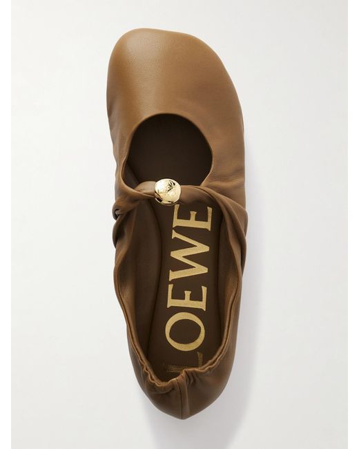 Loewe Brown Pebble Embellished Leather Ballet Flats