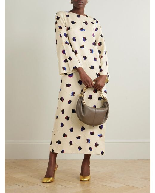 Borgo De Nor Natural Brunetta Embellished Floral-Print Cotton-Blend Brocade Maxi Dress