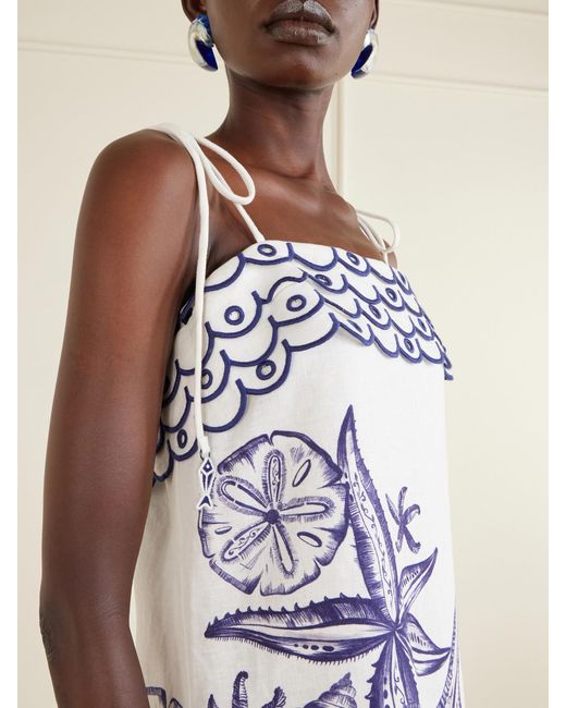 Farm Rio Natural Coast Stars Printed Linen Midi Dress