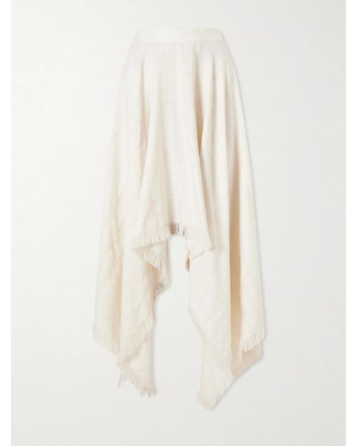 Kallmeyer White Frayed Asymmetric Tweed Midi Skirt