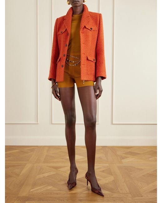 Saint Laurent Orange Wool-Blend Tweed Blazer
