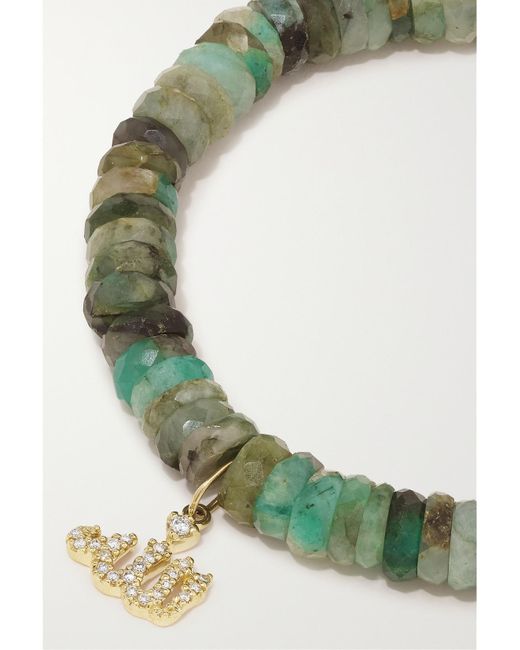 Sydney Evan Green Allah Script 14-Karat, Agate And Diamond Bracelet