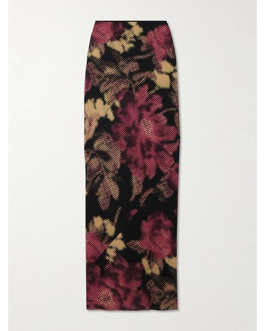 Dries Van Noten Red Floral-Print Crepe Maxi Skirt
