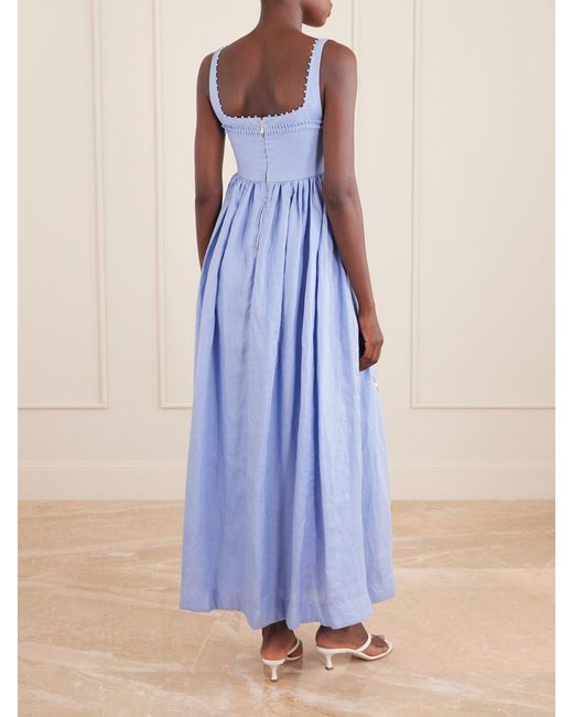 Agua Bendita Blue Barbara Navegante Embellished Appliquéd Linen Maxi Dress