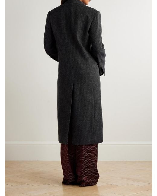 Dries Van Noten Black Pinstriped Wool-Twill Coat