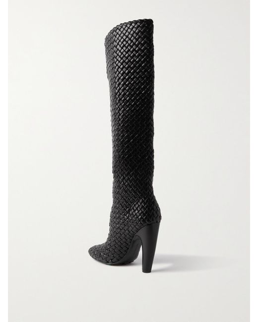Bottega Veneta Black Mini Lido Intrecciato Leather Knee Boots