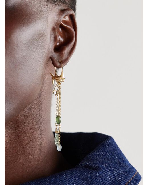 Ole Lynggaard Copenhagen Natural Young Fish 18-Karat, Serpentine And Aquamarine Hoop Earrings