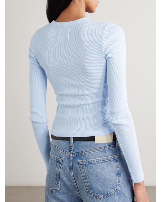 Citizens of Humanity Blue Pilar Cropped Waffle-Knit Cotton T-Shirt