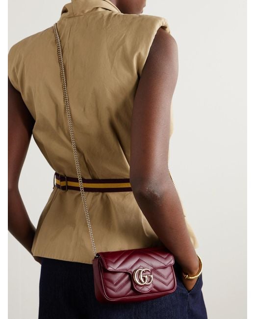 Sac Porté Épaule En Cuir À Surpiqûres Gg Marmont 2.0 Mini Gucci en coloris Red