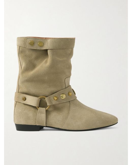 Isabel Marant Natural Stania Studded Suede Ankle Boots