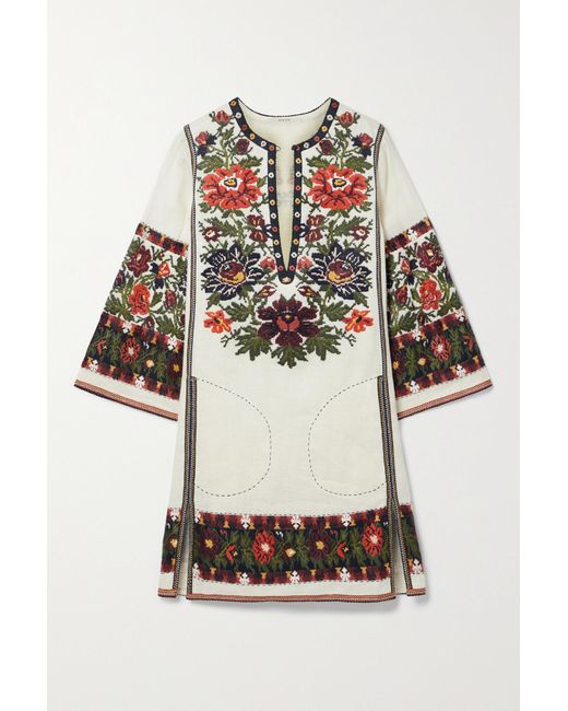Vita Kin Tender Summer Embroidered Linen Mini Dress in Natural | Lyst