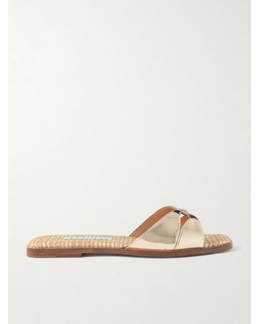 Aquazzura Natural Villette Metallic Leather And Raffia Sandals