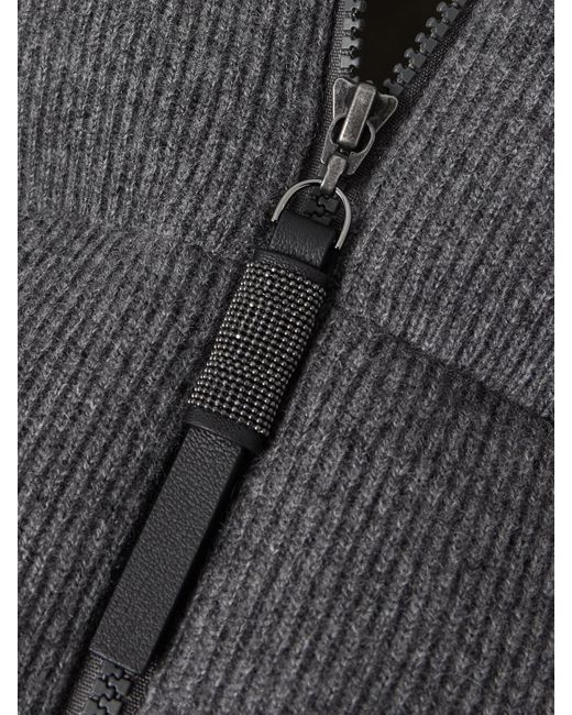 Brunello Cucinelli Gray Wattierte Jacke Aus Geripptem Kaschmir