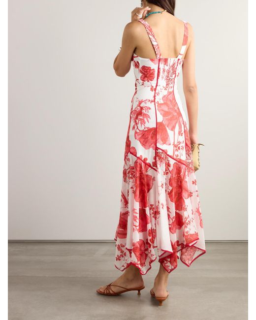 Charo Ruiz Red Yurik Guipure Lace-Trimmed Floral-Print Cotton-Blend Voile Midi Dress