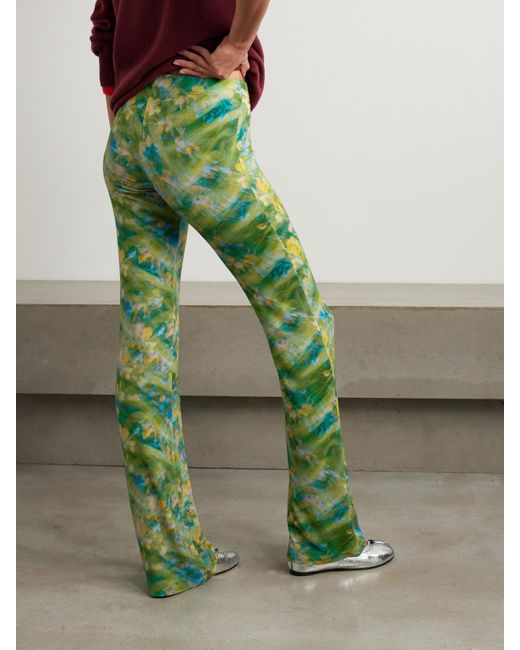Siedres Green Floral-Print Stretch-Jersey Flared Pants
