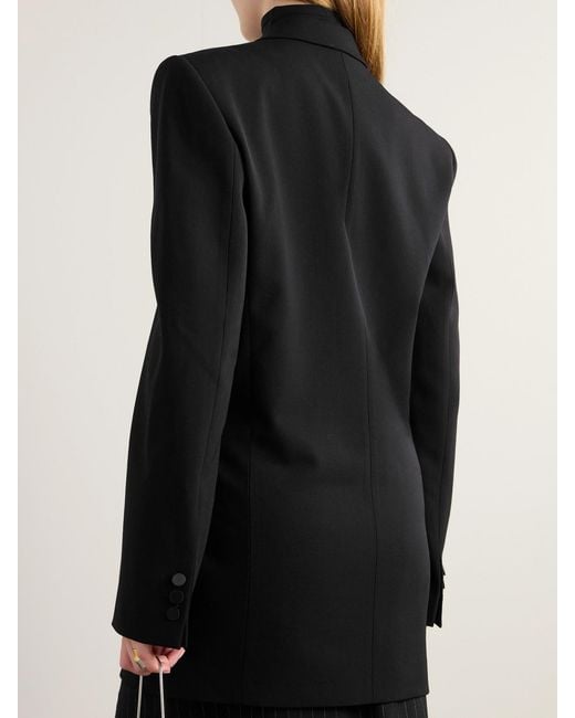 Petar Petrov Black Double-Breasted Satin-Trimmed Wool-Blend Blazer