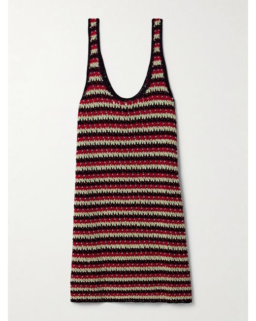 Alix Of Bohemia Red Tyler Bead-Embellished Striped Crocheted Cotton Mini Dress