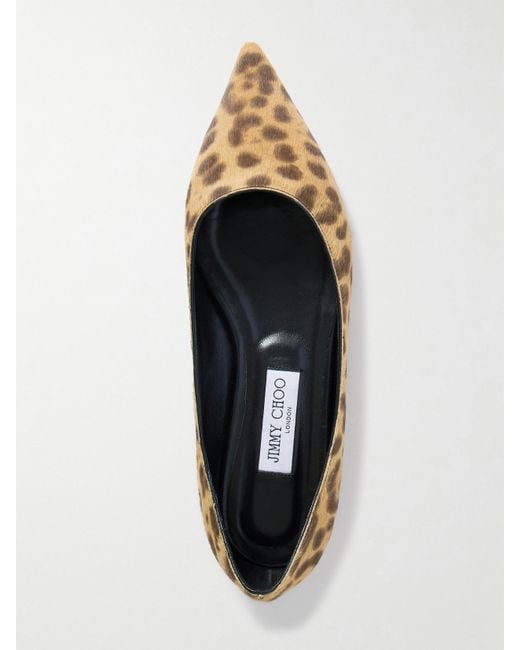Jimmy Choo White Love Leopard-Print Pony Hair Ballet Flats