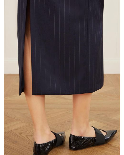 Givenchy Blue Striped Wool Midi Skirt