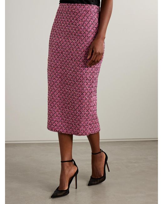 Alessandra Rich Purple Sequin-Embellished Tweed Midi Skirt
