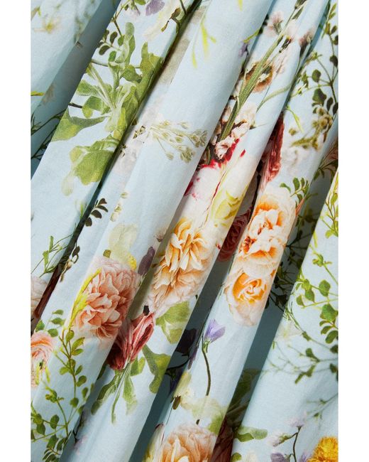 Adam Lippes Blue Pleated Floral-Print Cotton-Voile Maxi Dress